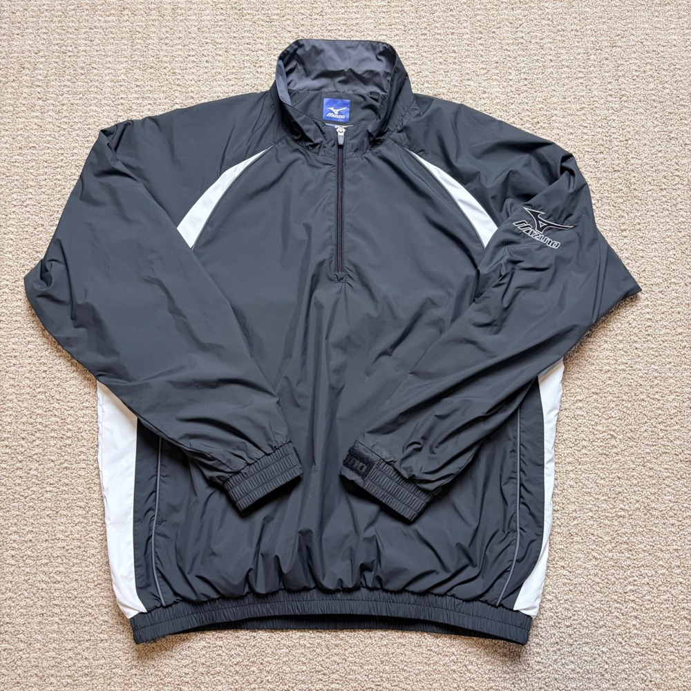 Mizuno WindLite Mens M Quarter Zip Windbreaker Jacket Black White Sportswear